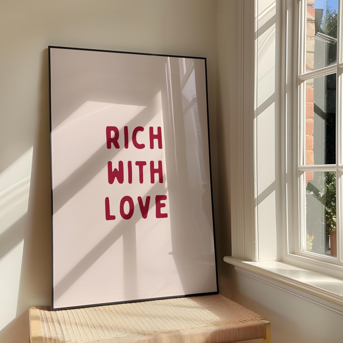 Rich With Love Romantic Red Hand Lettered Typography Quote Art Print