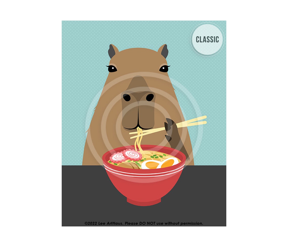 52jp Ramen Noodle Art Prints Capybara Eating Bowl Of Ramen Wall Art Ramen Lover Gifts Foodie Wall Art Ramen Decor Funny Animal Art - Image 4