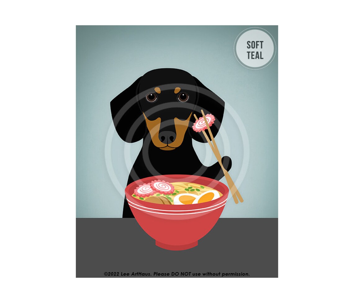 Black And Tan Dachshund Eating Ramen Noodles Funny Dog Food Poster - Image 4
