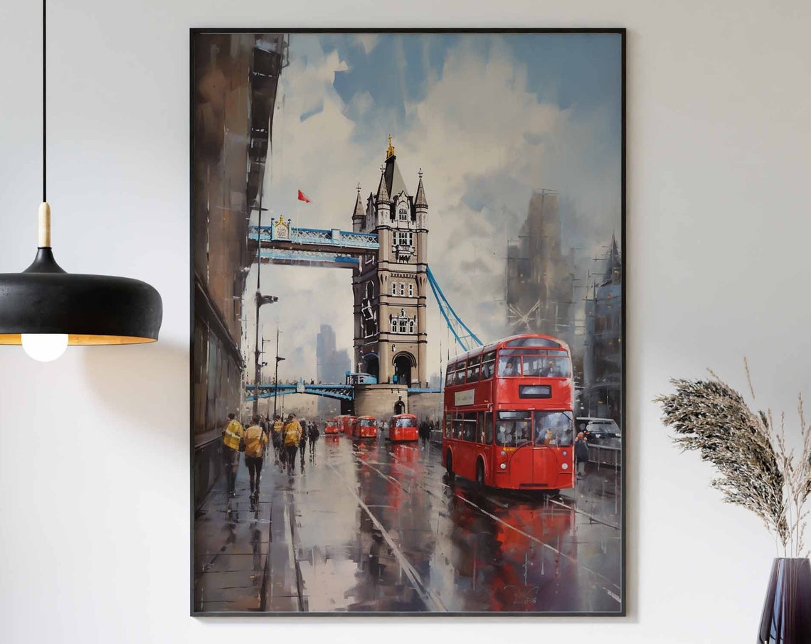 London Travel Poster Vintage Wall Art Tower Of London London Bus Vintage London Print Tower Bridge England Art