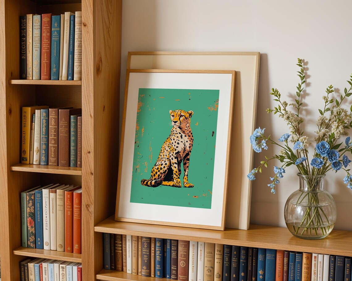 Cheetah Portrait On Distressed Teal Grunge Vintage Safari Poster - Image 2