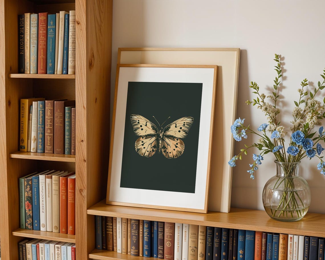 Butterfly Wall Art Decor Vintage Butterfly Print Retro Butterfly Drawing Dark Moody Insect Vintage Poster Art Antique Moth Painting - Image 3