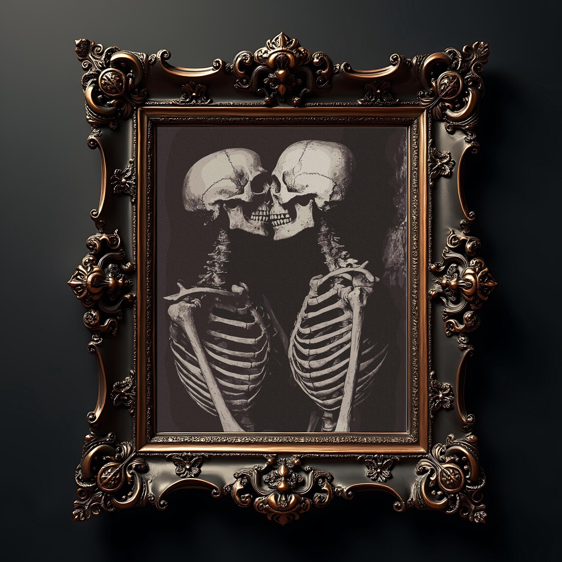 Dark Academia Skeleton Couple Kissing Gothic Romance Art Poster - Image 3