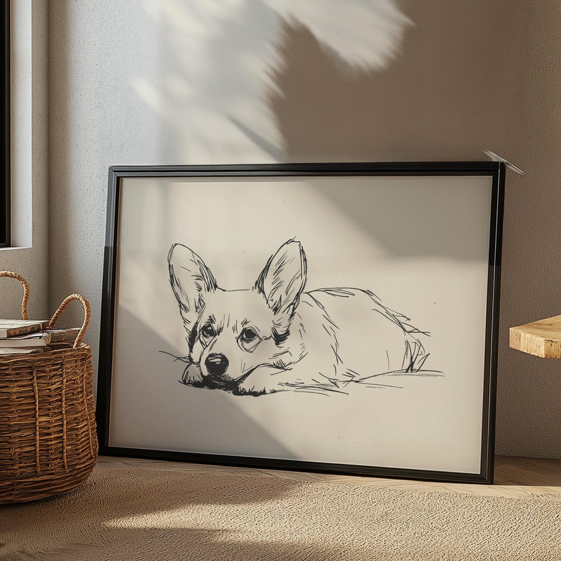 Cute Corgi Nursery Print Boy Room Corgi Art Dog Wall Decor Dog Drawing Puppy Poster Corgi Dog Art Girl Nursery Wall Art Corgi Sketch - Image 3