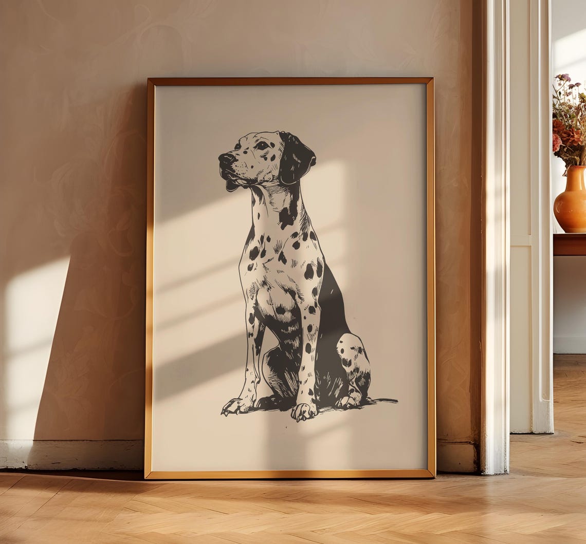 Dalmatian Dog Retro Art Dog Wall Decor Antique Vintage Painting Farmhouse Poster Country Wall Art Dog Drawing Farmhouse Print - Image 3