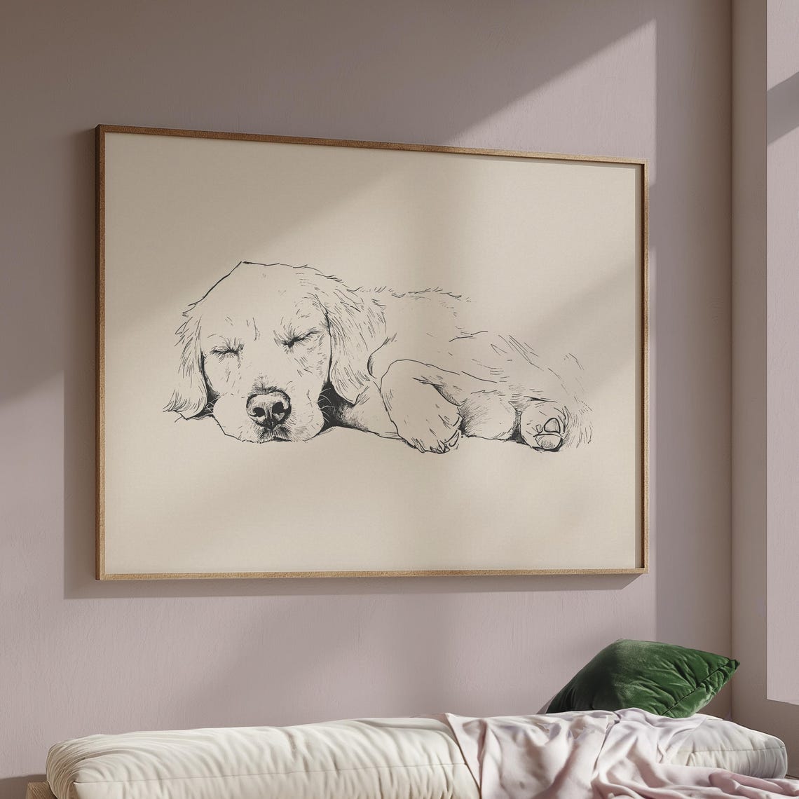 Cute Golden Retriever Art Dog Vintage Poster Sleeping Dog Sketch Antique Vintage Drawing Country Wall Art Dog Print Farmhouse Print - Image 2