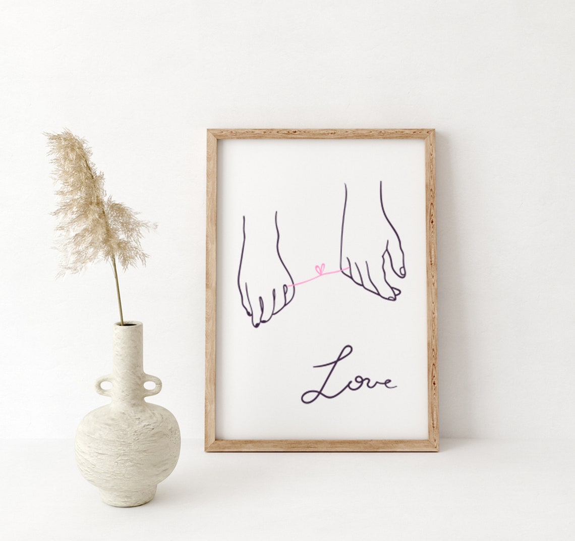 Line Hands Wooden Sign I Love You Hand Sign Romantic Couple One Line Drawing Wall Art - Image 3