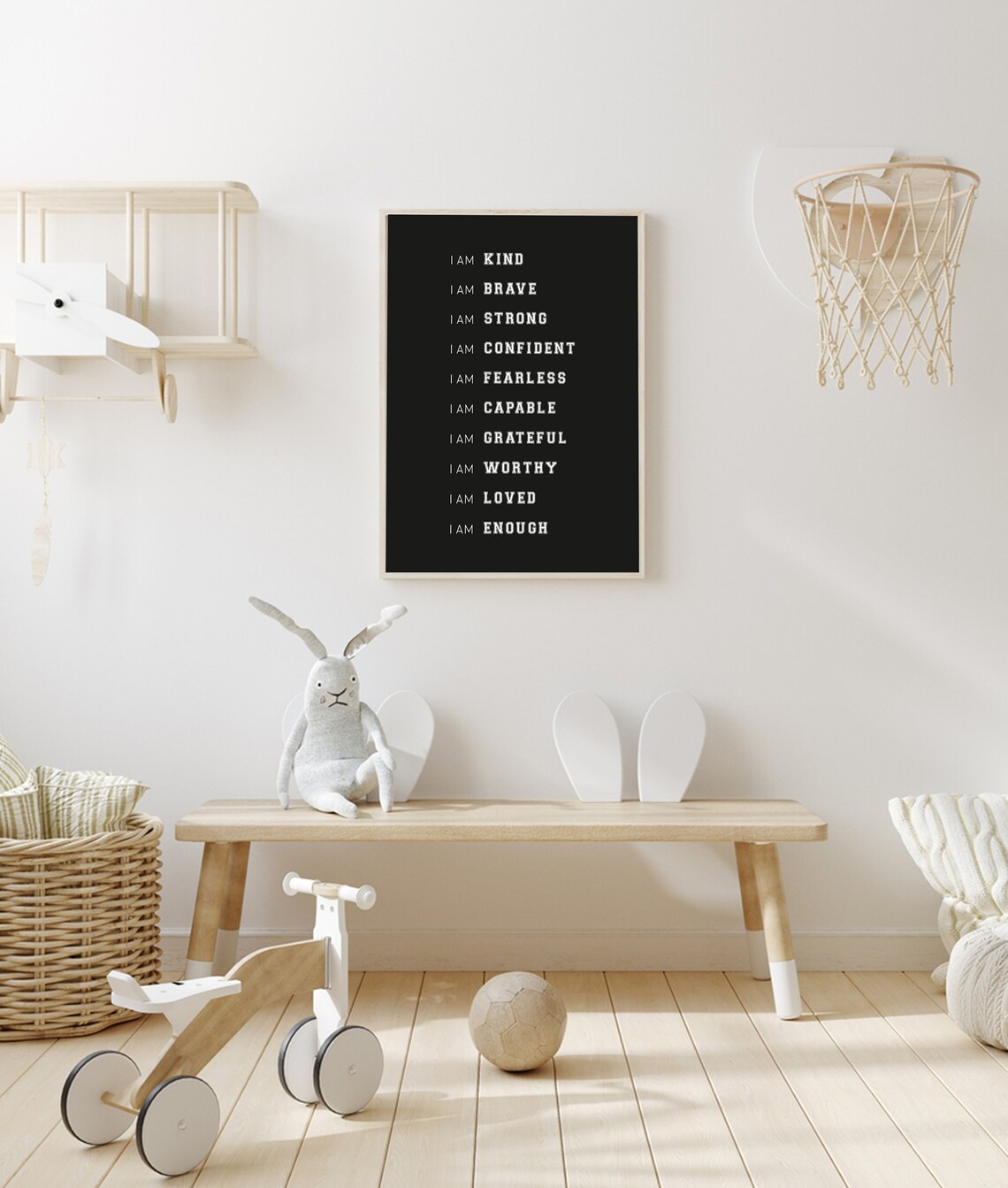 Inspirational Nursery Decor Black Background Affirmations For Kids Rainbow Affirmations Wood Sign I Am Kind Smart Loved - Image 3