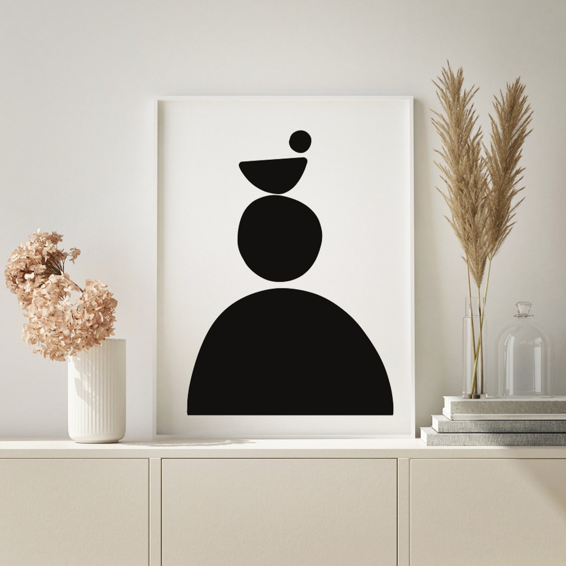 Mid Century Modern Wall Art Neutral Abstract Geometric Home Decor Black White Minimal Gallery Art Boho Home Decor - Image 4