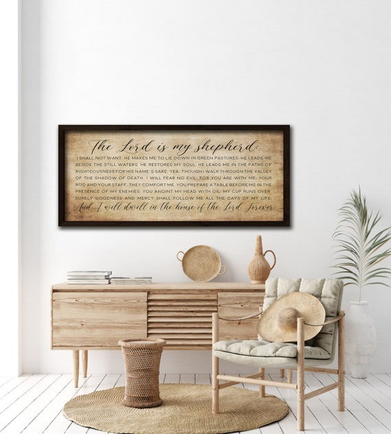 The Lord Is My Shepherd Scripture Wall Art Psalm 23 Farmhouse Decor Wooden Bible Verse Sign Christian Wall Decor Black Background Decor