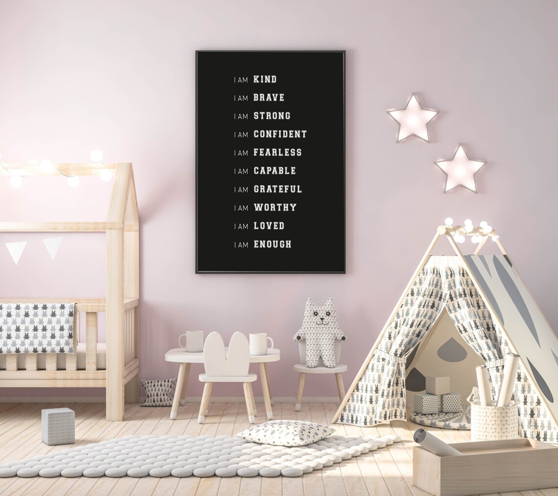 Inspirational Nursery Decor Black Background Affirmations For Kids Rainbow Affirmations Wood Sign I Am Kind Smart Loved - Image 2
