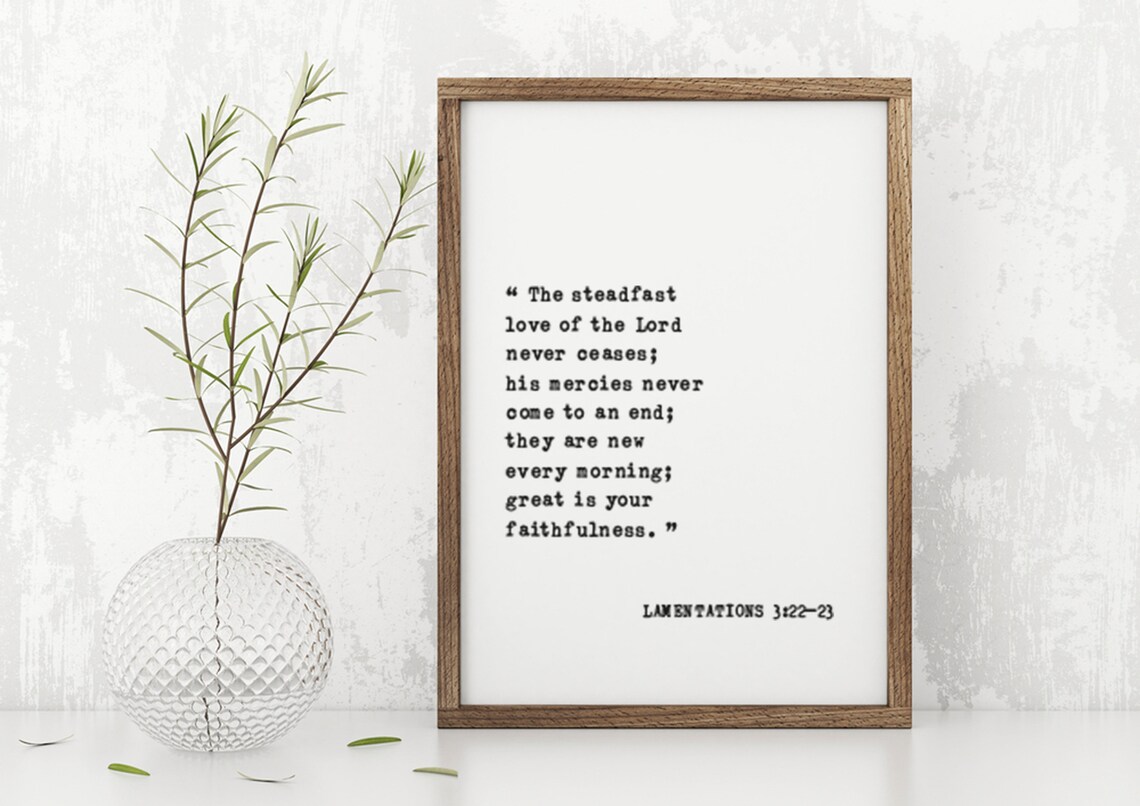 Lamentations 3:22-23 Typewriter Style Scripture Verse White Wall Print - Image 5