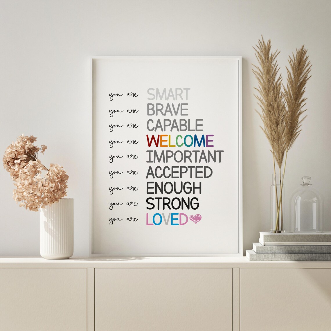 Rainbow Affirmations Wall Art Kids Inspirational Art I Am Kind Loved Brave Positive Nursery Decor Affirmation Prints - Image 2