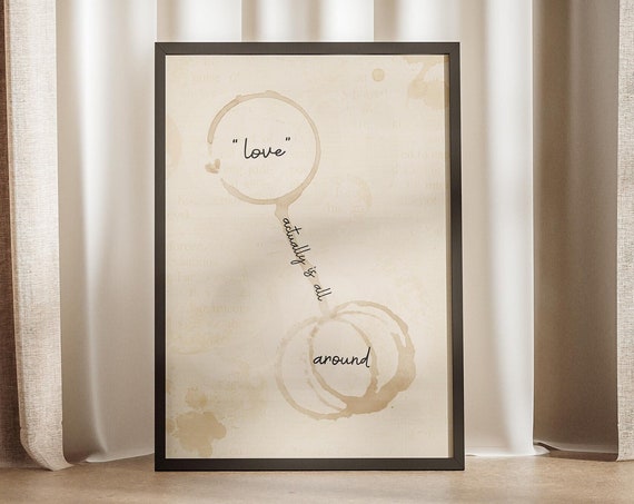 Love Actually Is All Around Coffee Print Caffeine Mug Stain Poster Cafe Stains Gifts Couples Lovers Coffeebar Corner Decor Tea Wall Art