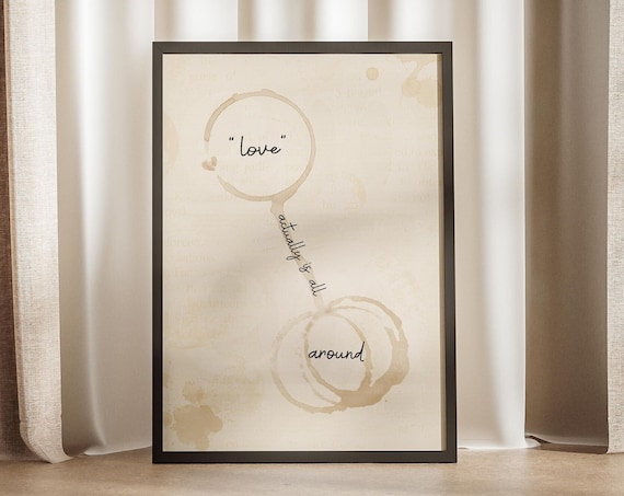 Love Actually Is All Around Coffee Stain Ring Poster Cream Kitchen Art
