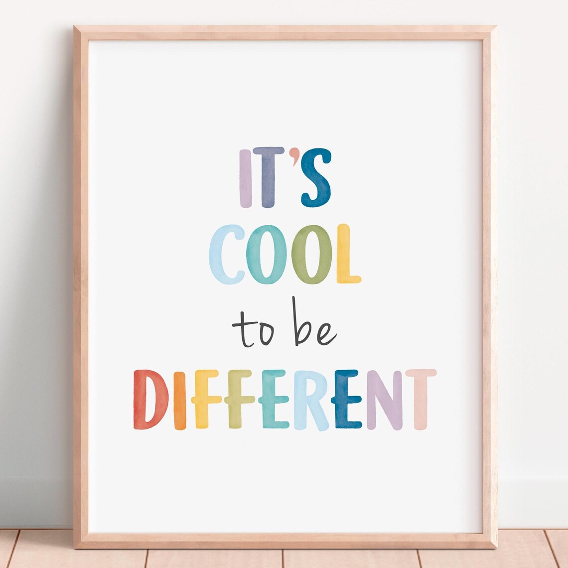 It Is Cool To Be Different Rainbow Watercolor Quote Kids Poster