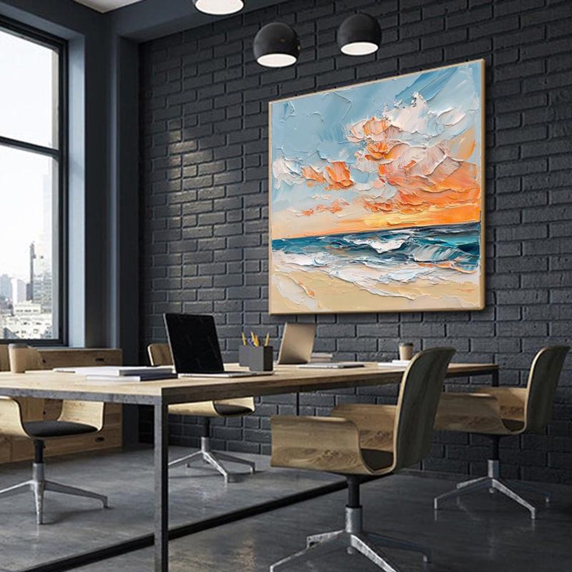 Orange Sunset Clouds Drifting Over a Turquoise Ocean Shore Poster - Image 3