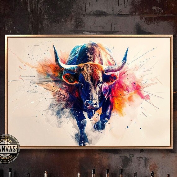 Explosive Bull Framed Print Colorful Abstract Animal Wall Art Dynamic Motion Poster Bulls Prints Trader Gift Ready To Hang