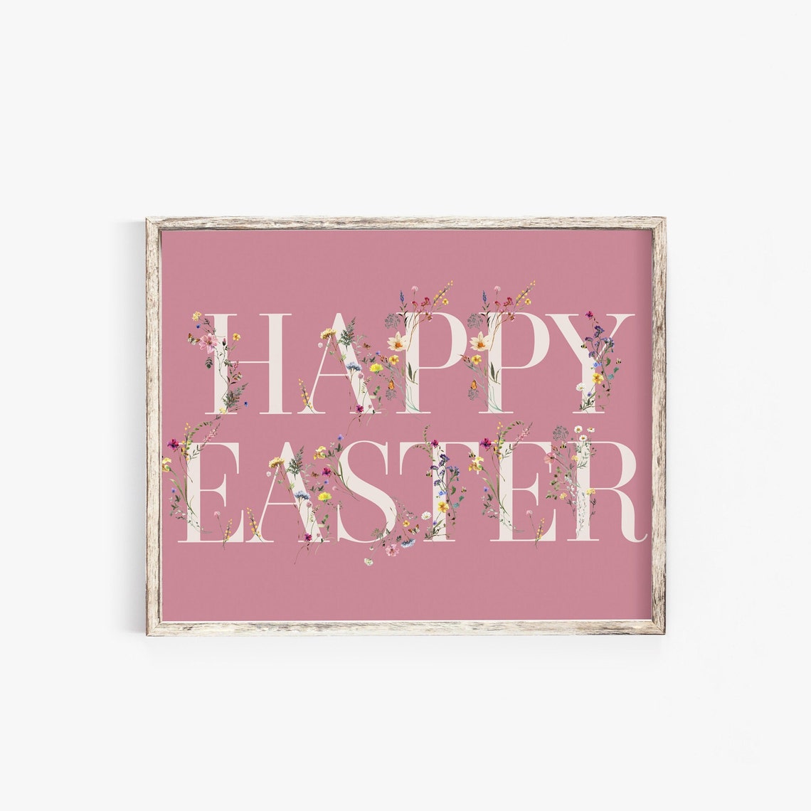 Happy Easter Floral Lettering Pink Spring Holiday Decor Poster - Image 3