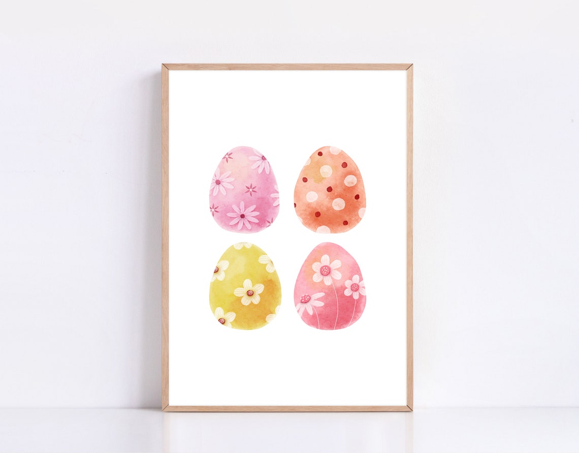 Four Watercolor Easter Eggs Pastel Spring Floral Pattern Print - Image 4