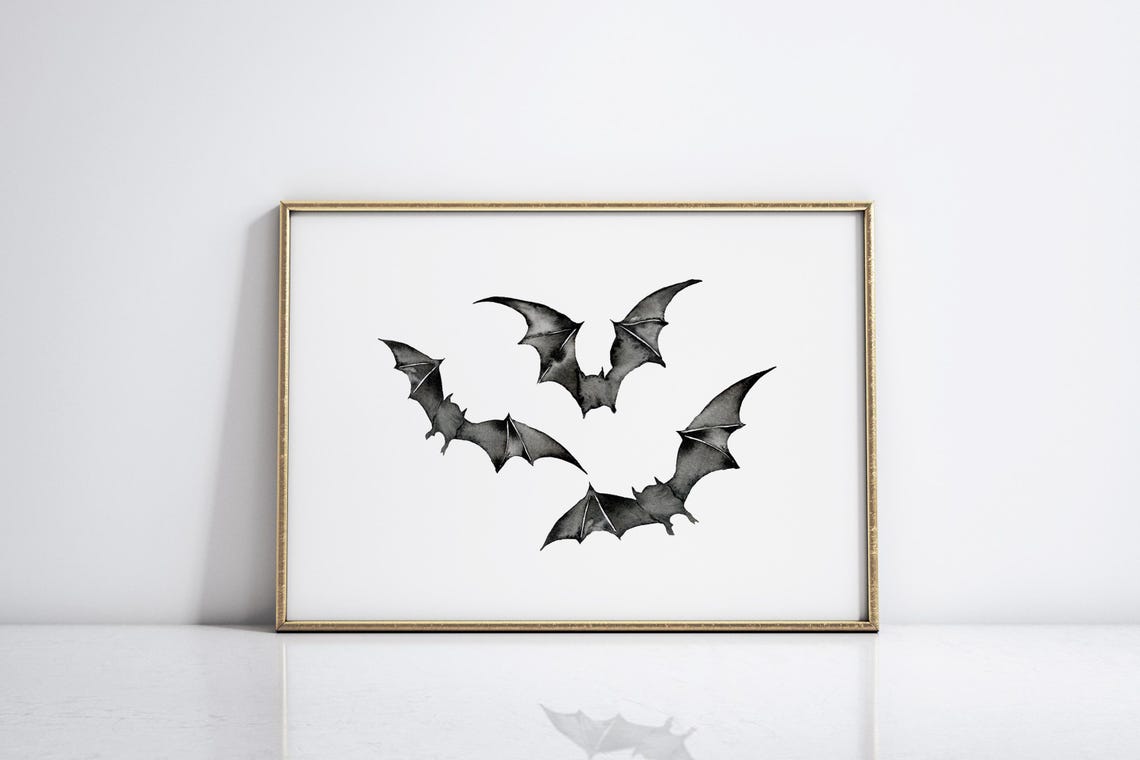 Three Watercolor Flying Bats Halloween Spooky Gothic Decor Poster - Image 4