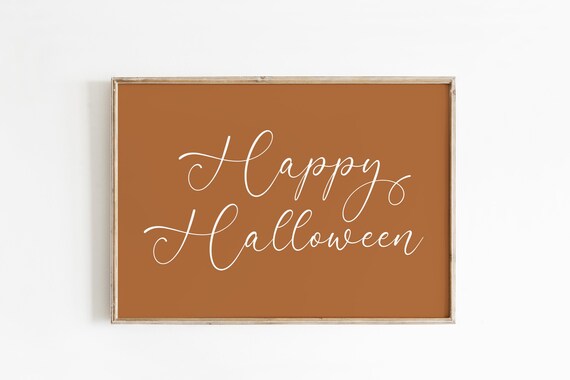 Happy Halloween Script Sign Poster Terracotta Rust Fall Decor