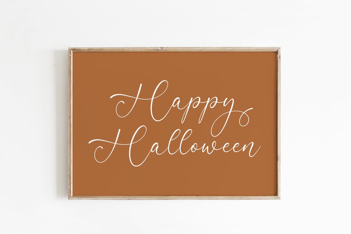 Happy Halloween Script Sign Poster Terracotta Rust Fall Decor