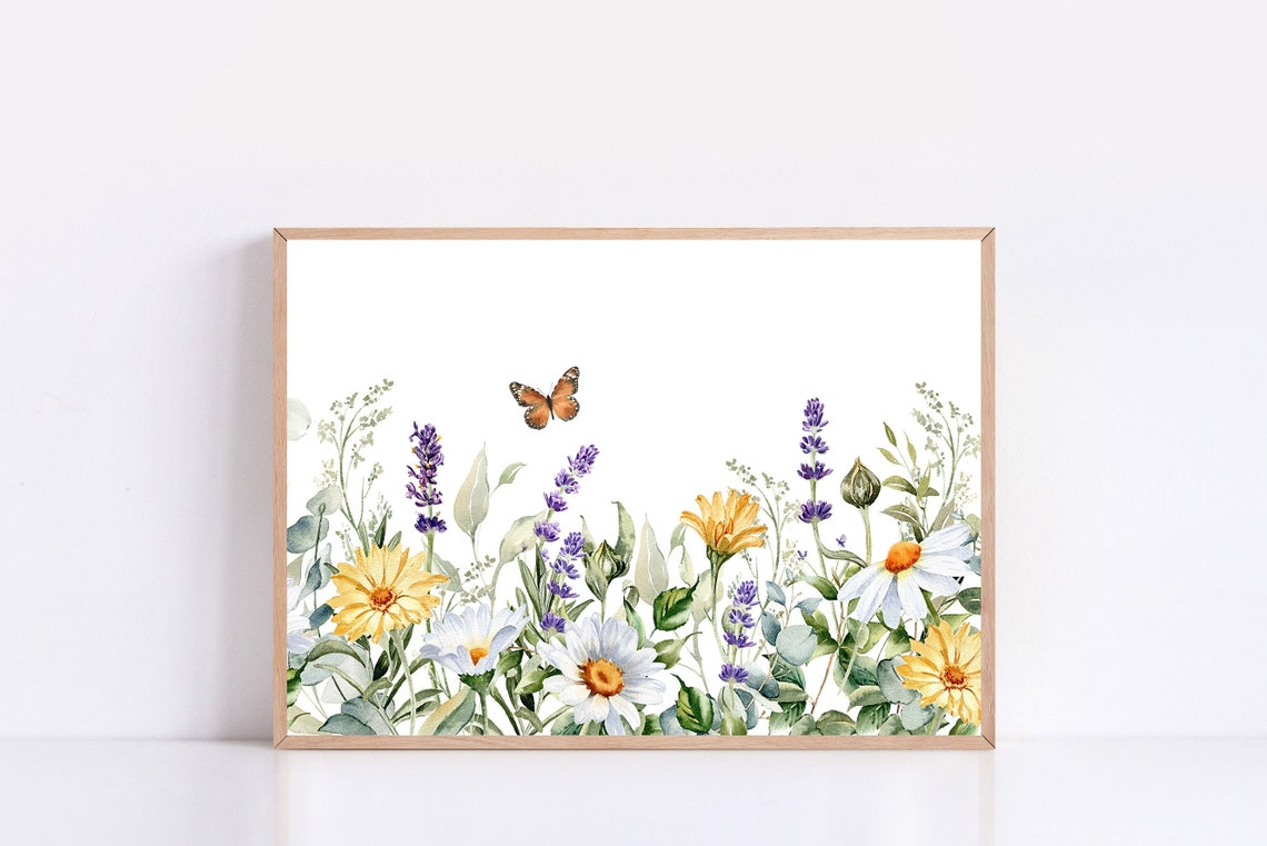 Spring Wildflowers Butterfly Watercolor Daisy Lavender Poster - Image 4