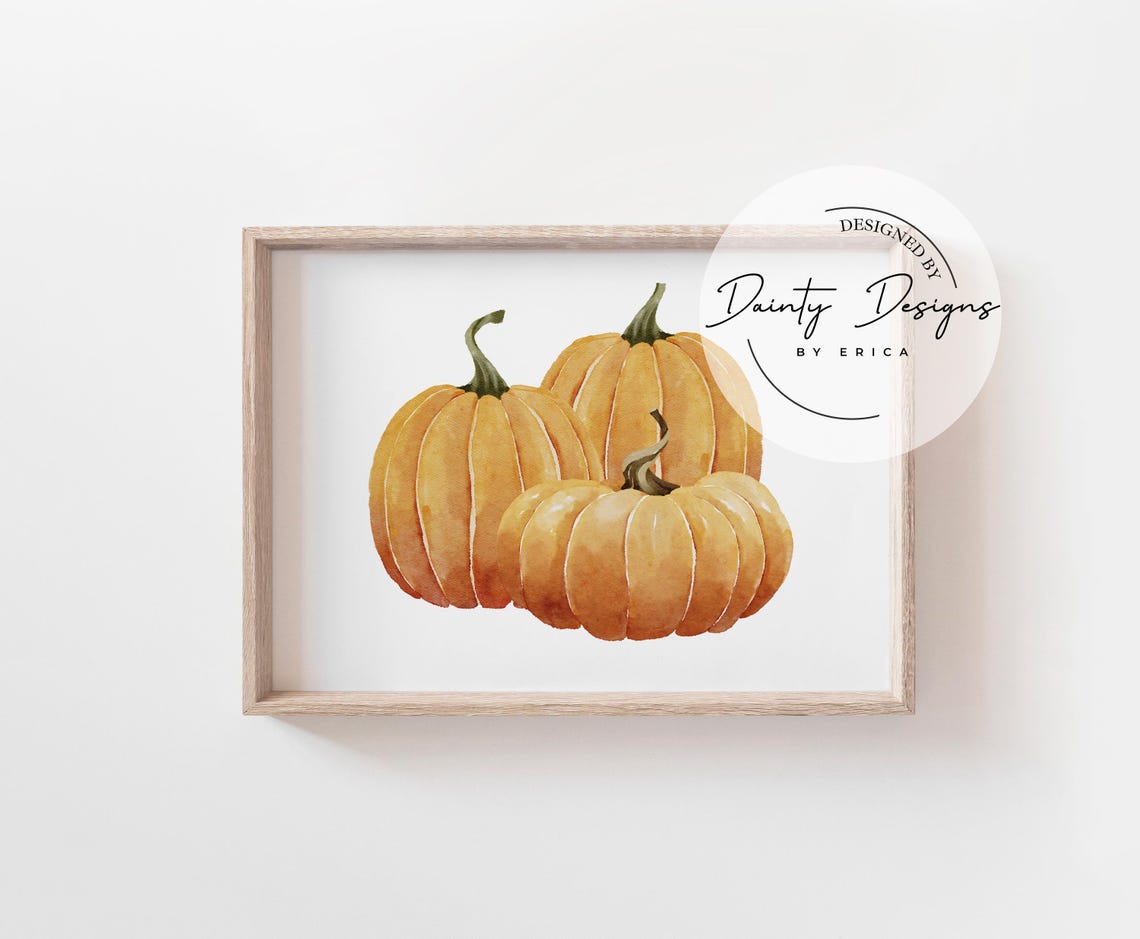 Orange Pumpkins Watercolor Trio Fall Harvest Kitchen Decor Poster - Image 4