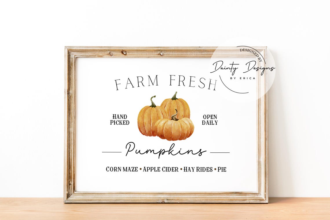 Farm Fresh Pumpkins Fall Sign Poster Watercolor Pumpkin Patch Decor - Image 3