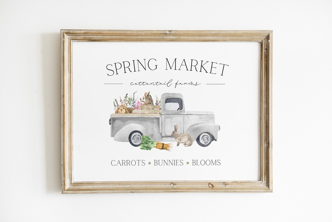 Spring Market Cottontail Farms Vintage Truck Easter Bunny Art Print - Image 3