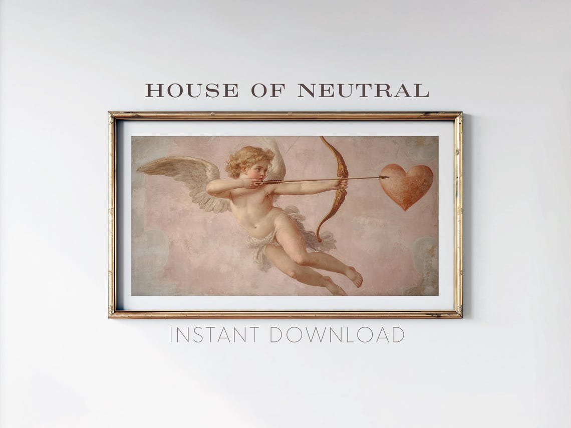 Classical Cupid Cherub Bow Arrow Heart Soft Rose Pink Valentine Poster - Image 3