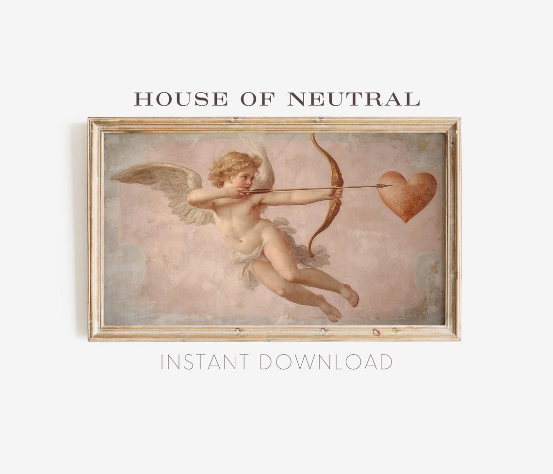 Classical Cupid Cherub Bow Arrow Heart Soft Rose Pink Valentine Poster - Image 2
