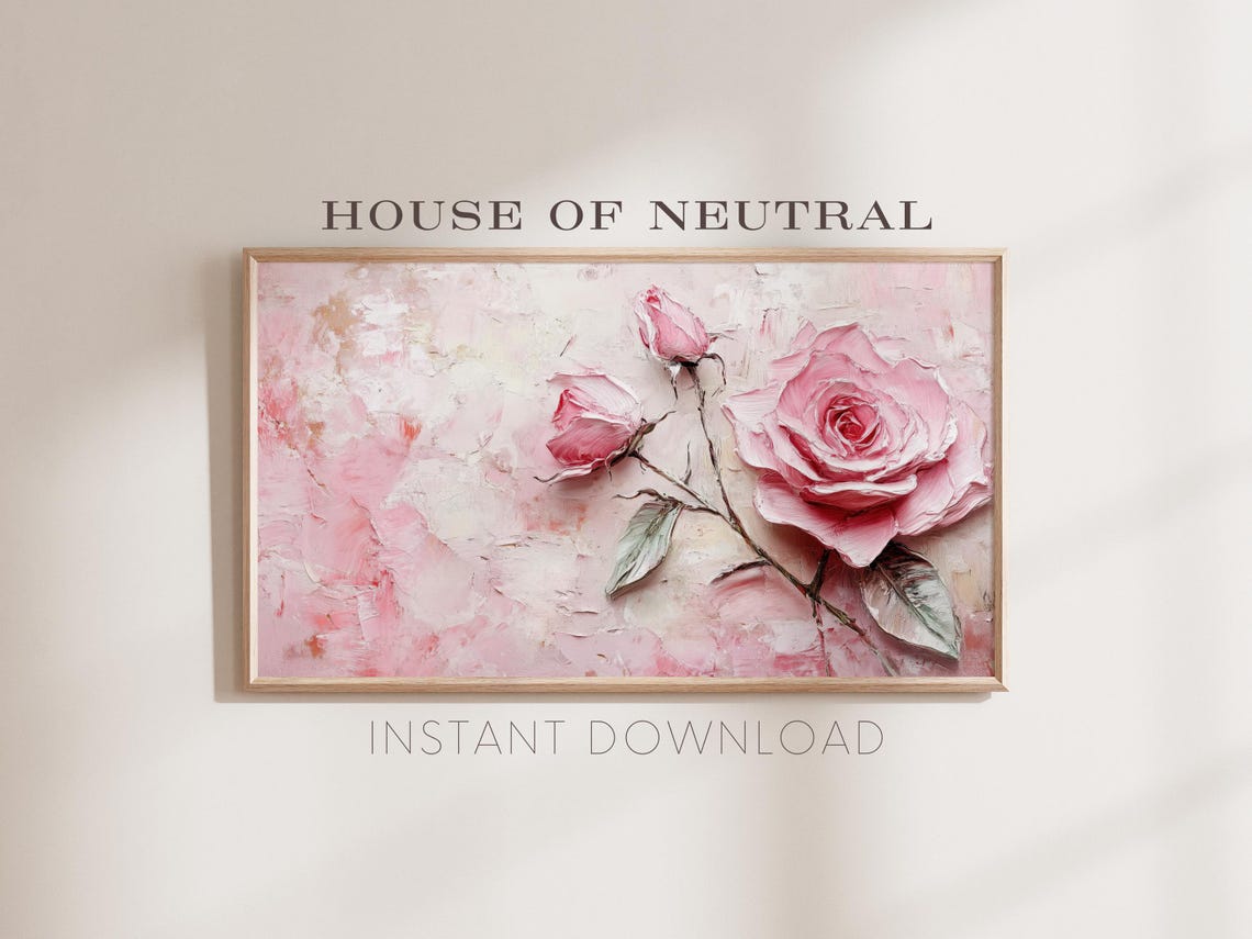 Frame Tv Art Flower Art Valentines Day Tv Art Valentines Frame Tv Art Oil Painting Pink Flower 169 Ratio Tv246 - Image 4