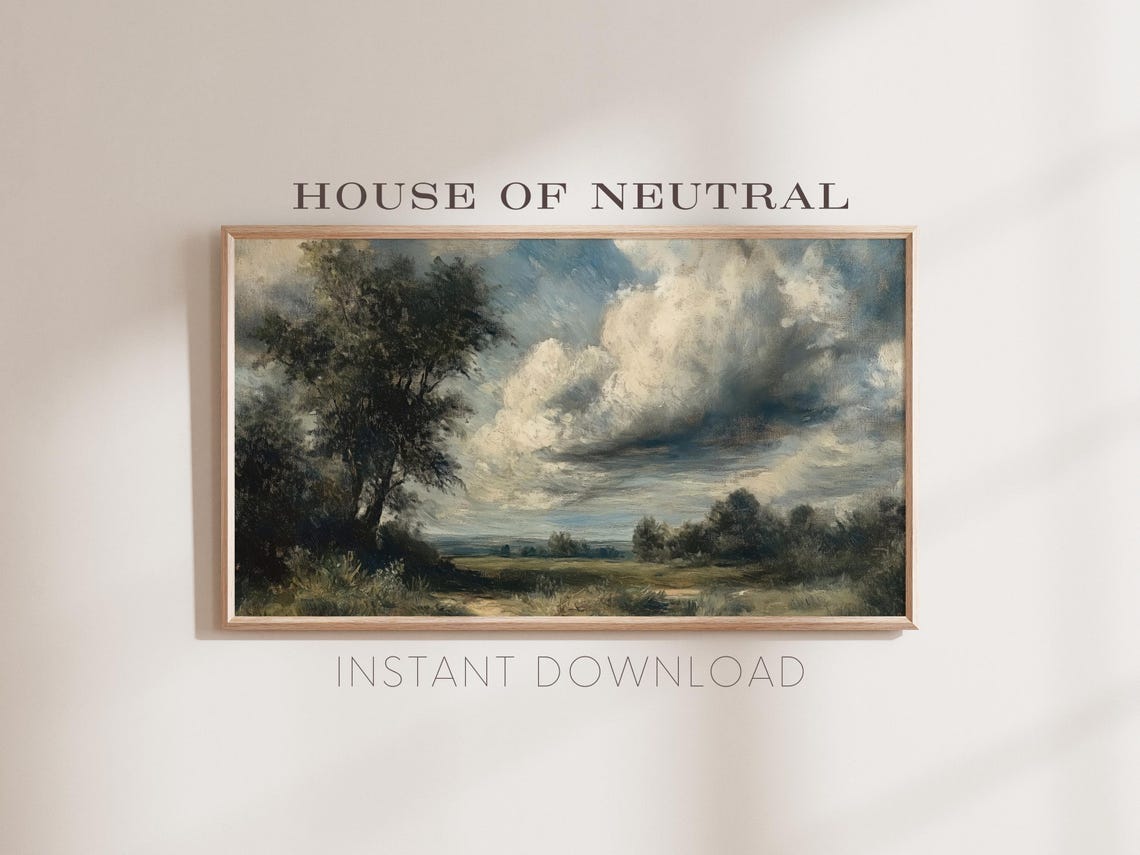 Frame Tv Art Green Landscape Textured Oil Painting Rustic Vintage Art Dark Moody Fine Art Spring Meadow 169 Ratio Tv56 - Image 2