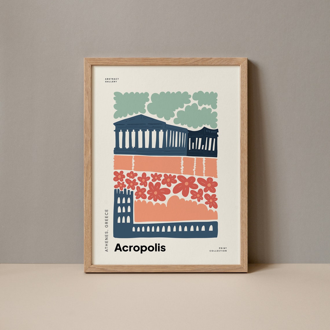 Acropolis Athens Greece Ancient Temple Botanical Style Art Poster