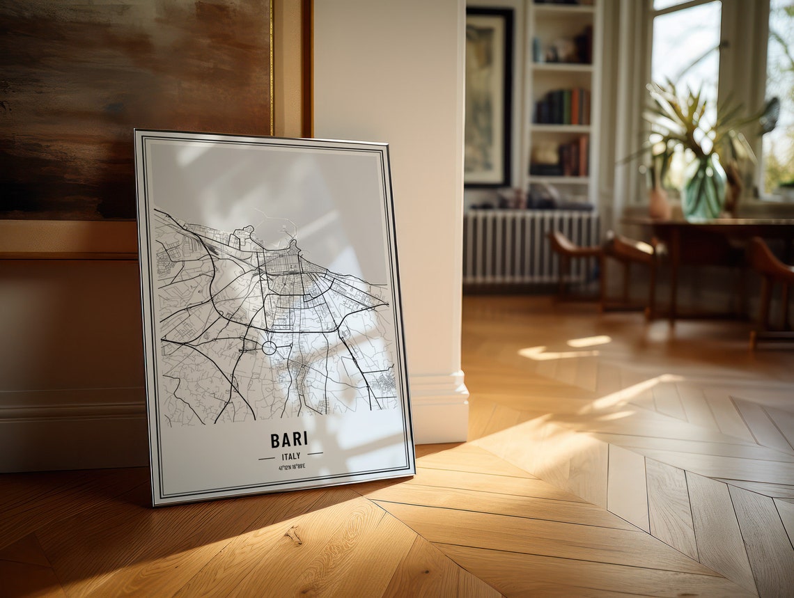 Bari Italy City Street Map Minimalist Black and White Poster - Image 4