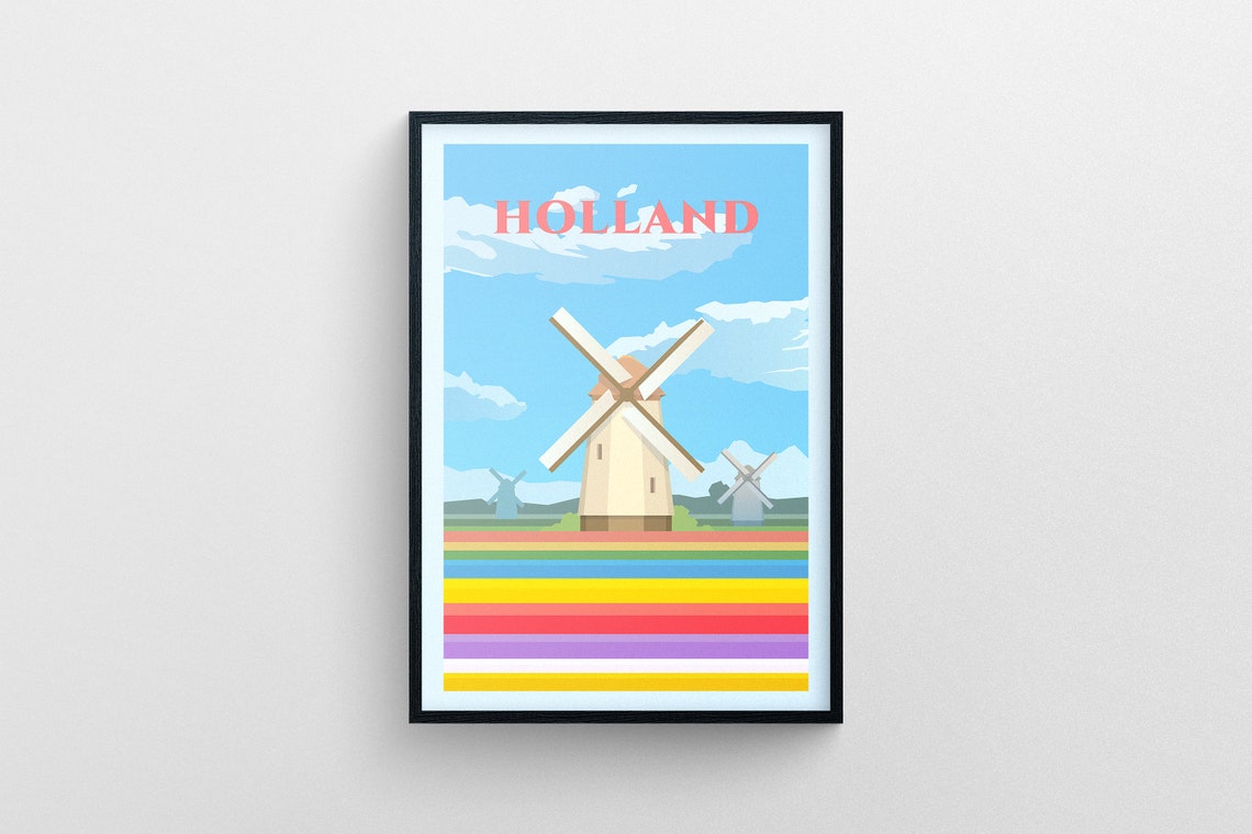 Holland Netherlands Windmills Rainbow Tulip Fields Art Poster - Image 5