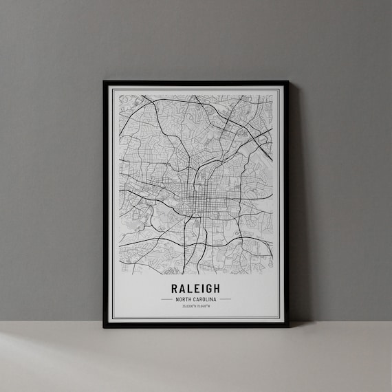 Raleigh North Carolina Black and White Minimalist City Map Poster