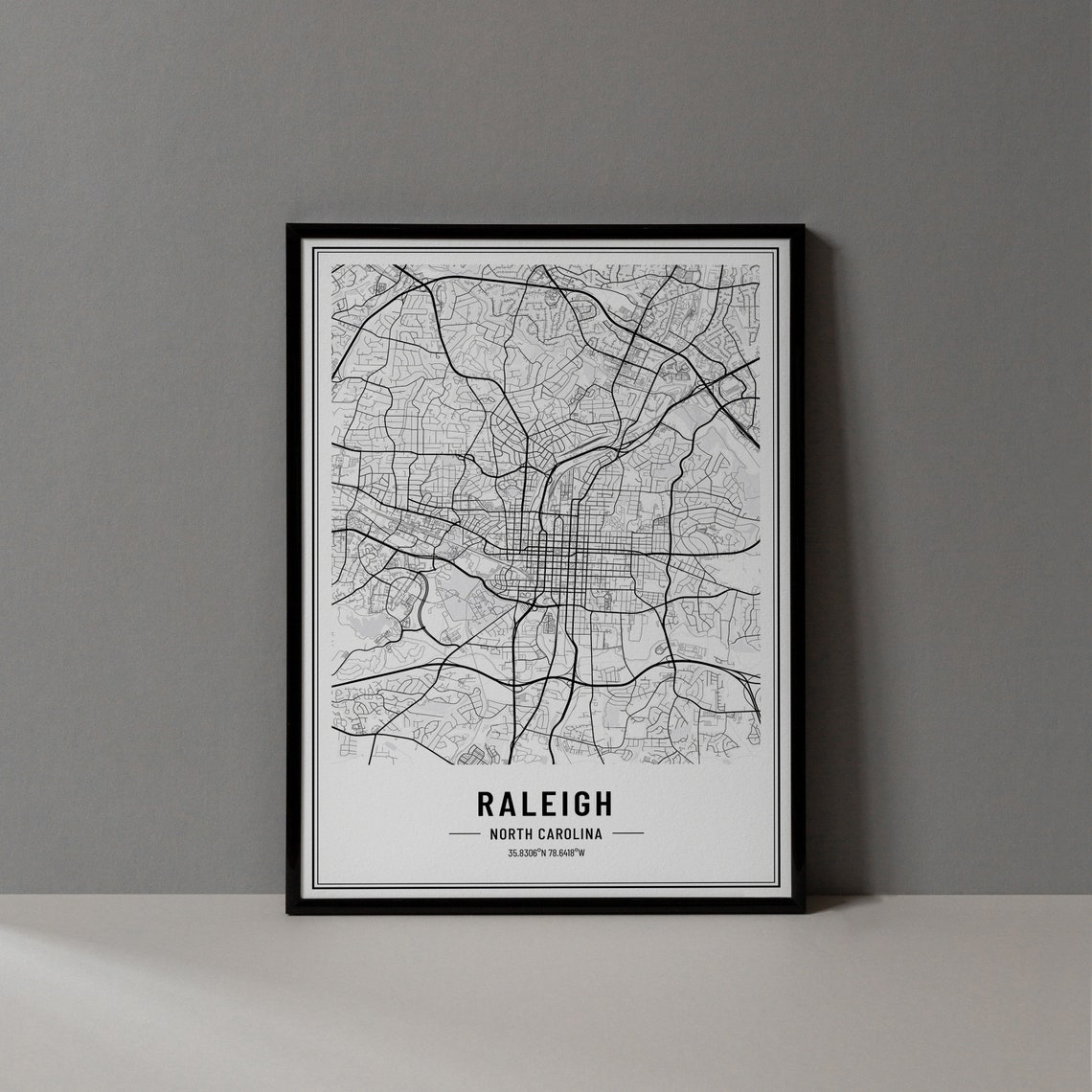 Raleigh North Carolina Black and White Minimalist City Map Poster