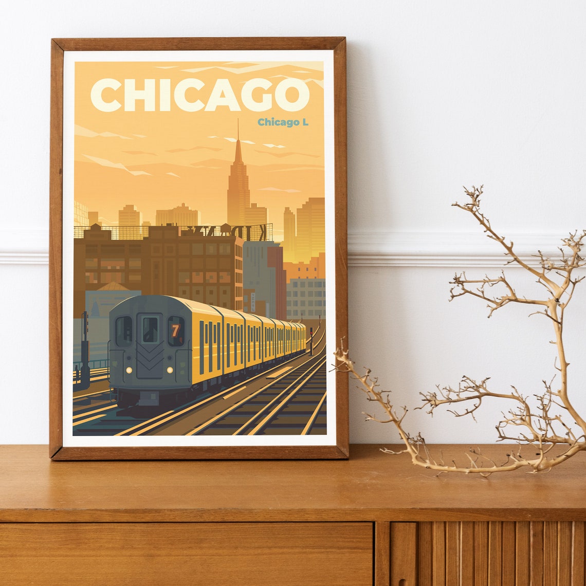 Chicago L Train Illinois Golden Hour Skyline Transit City Poster - Image 3