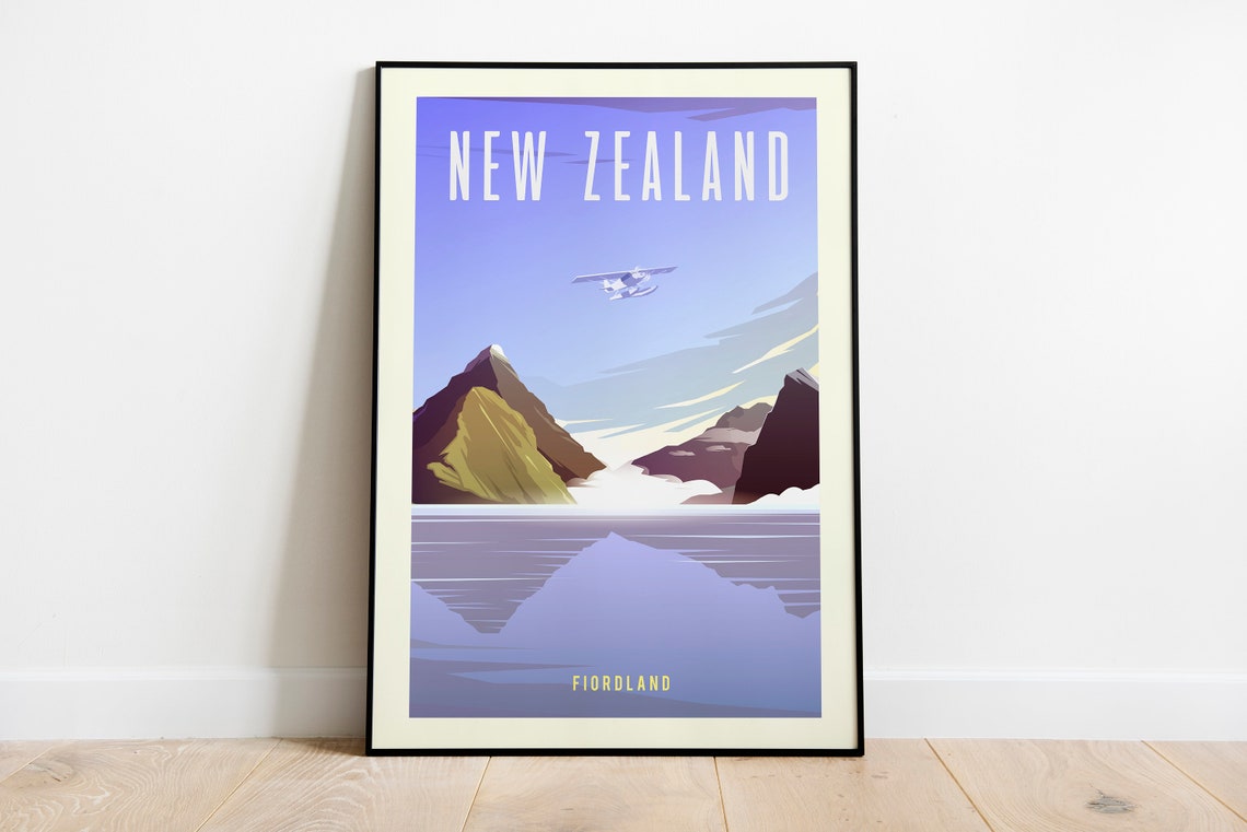 New Zealand Travel Poster New Zealand Gallery Wall Art New Zealand Dorm Wall Art New Zealand Office Wall Wanderlust Poster Illustration