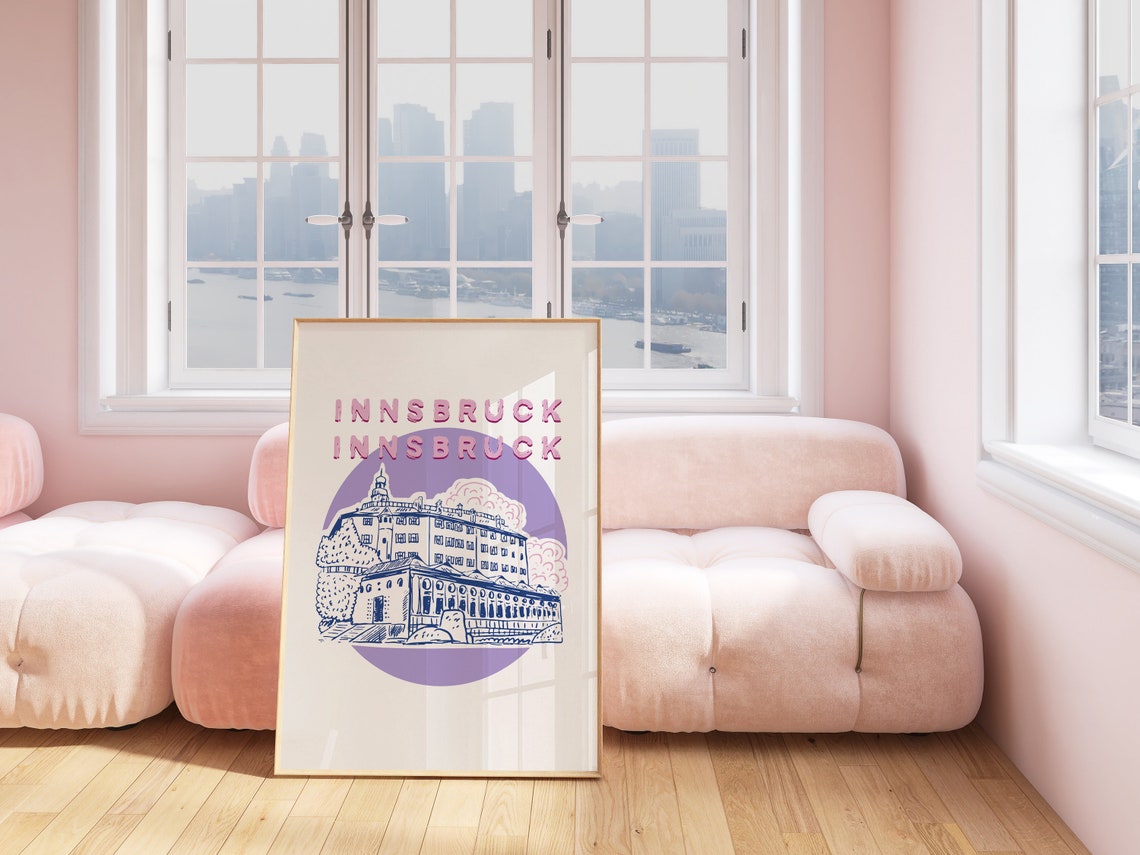 Innsbruck Austria Historic Building Sketch Purple Sun Poster - Image 3