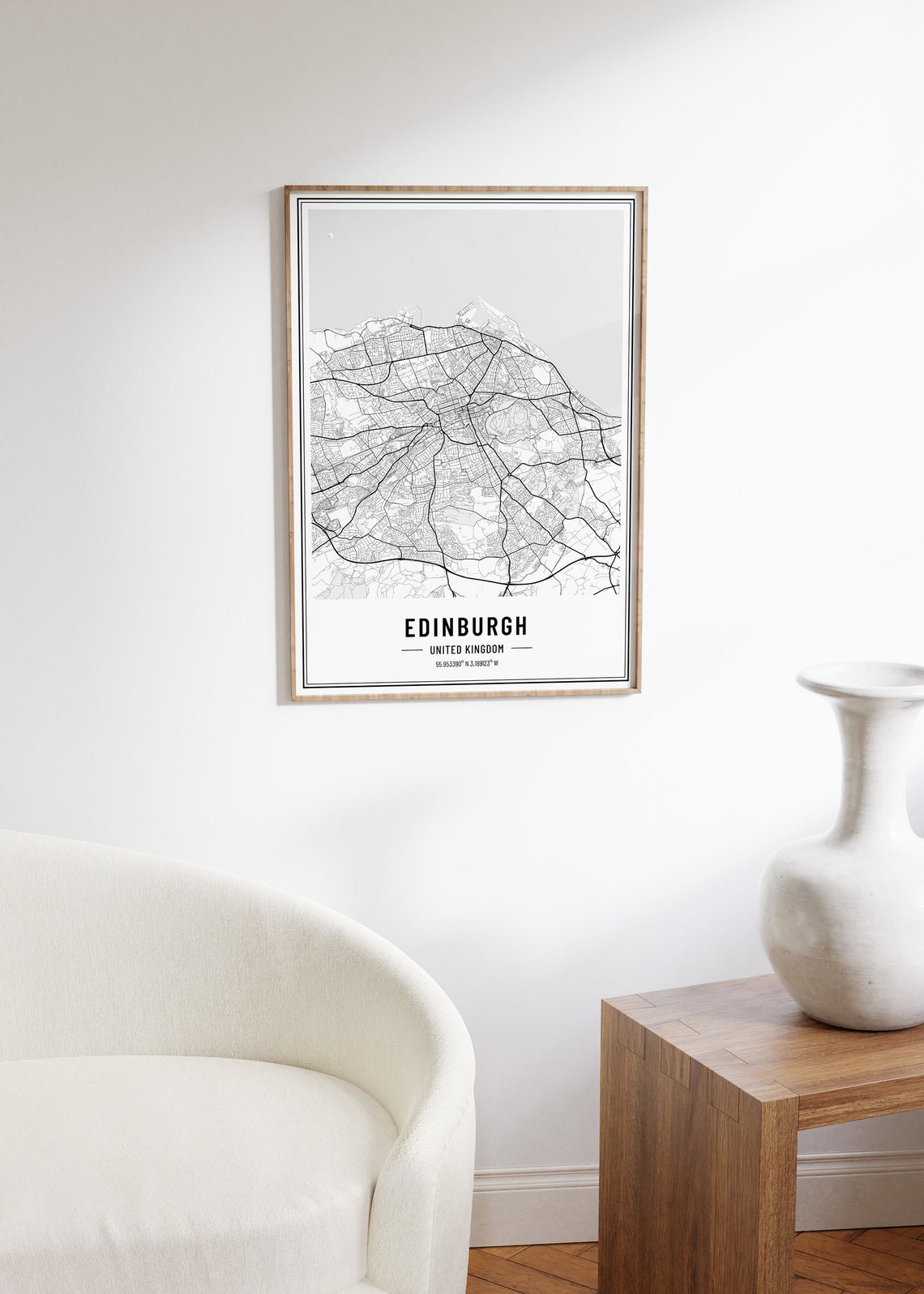 Edinburgh United Kingdom Minimal Black White City Map Poster - Image 4