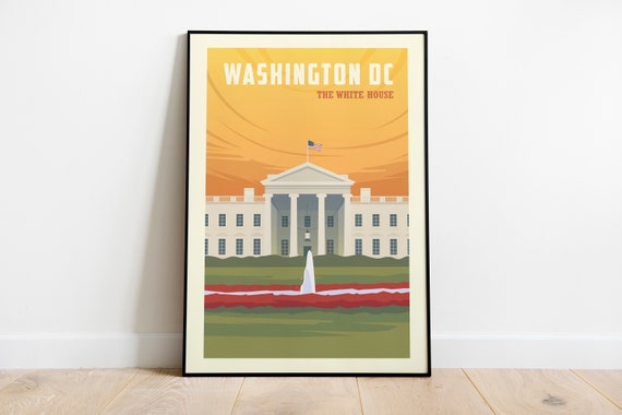 Washington Dc Travel Poster The White House Wall Art Washington Dc Travel Print Washington Dc Wanderlust Poster Travel Illustration Print