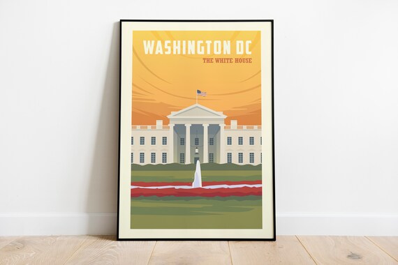 Washington DC White House USA Capital Sunset Landmark Poster Art