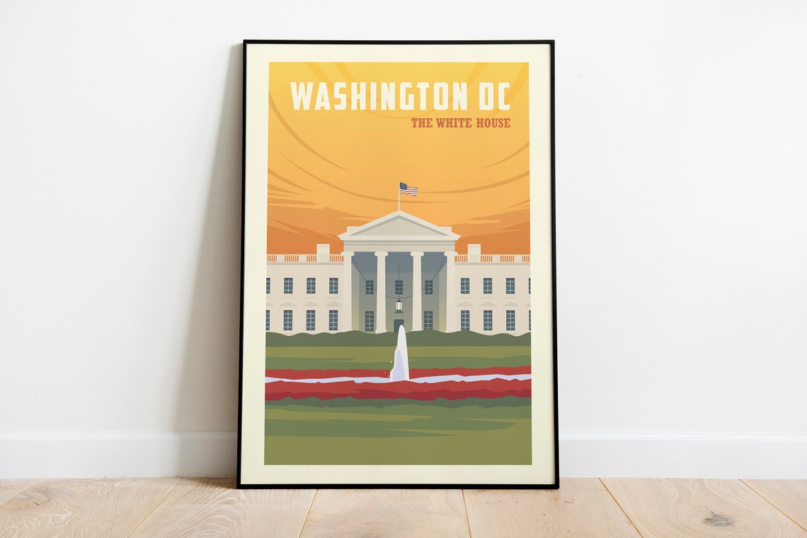 Washington DC White House USA Capital Sunset Landmark Poster Art