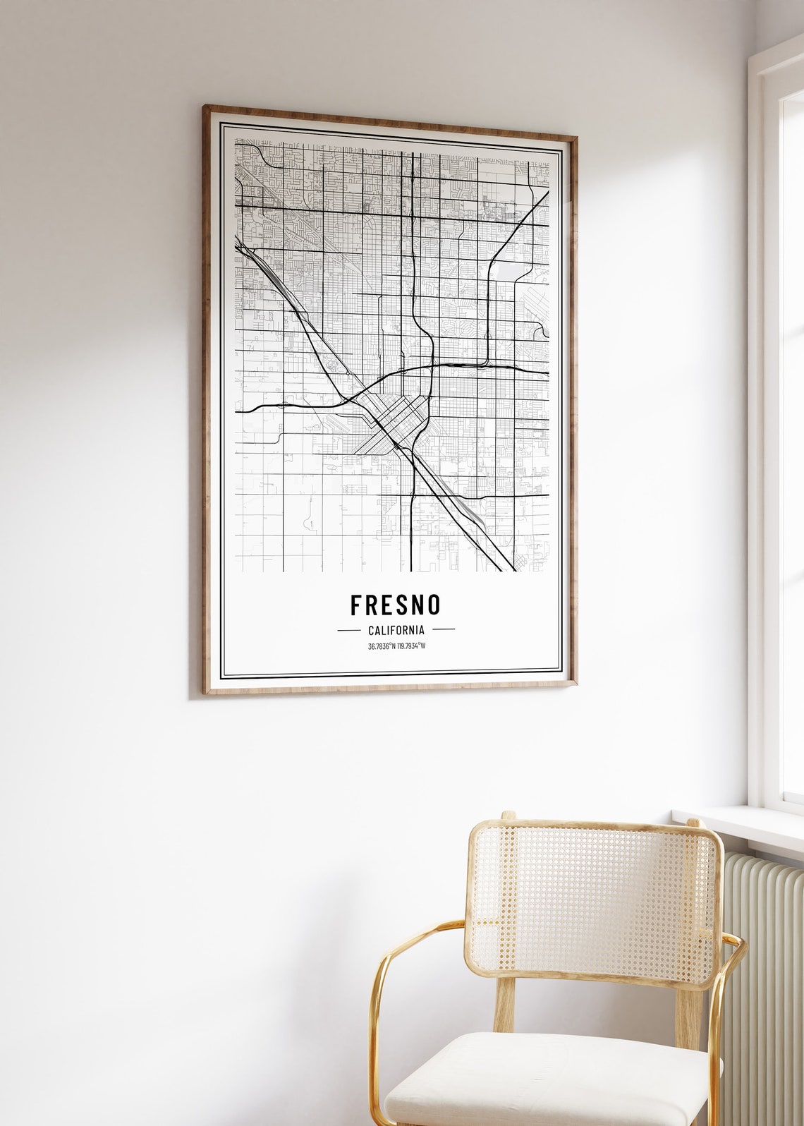 Fresno California City Map Minimalist Street Line Art Wall Poster - Image 5