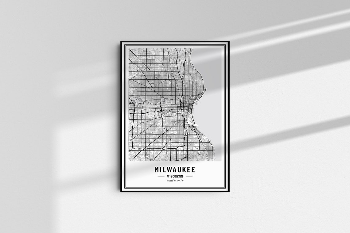 Milwaukee Wisconsin Street Map Minimalist Black White Art Poster - Image 4