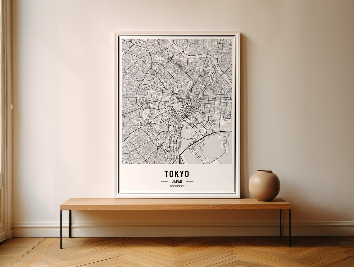 Tokyo Japan City Street Map Minimalist Black and White Poster - Image 6